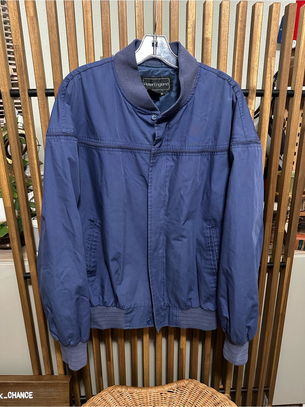 Vintage Peter England Men's Bomber Jacket XL Blue Lightweight Windbreaker